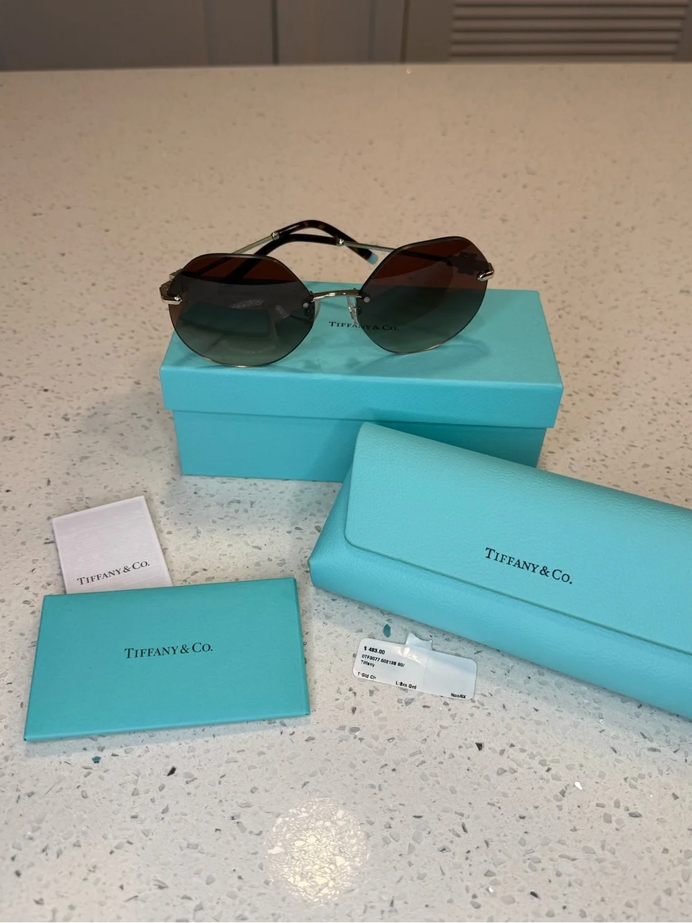 Tiffany & Co. Women's Brown-to-Green Gradient Rimless Sunglasses